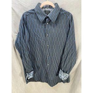 Claiborne Button Up Shirt Adult Extra Large Black‎ Striped Contrast Cuff Men